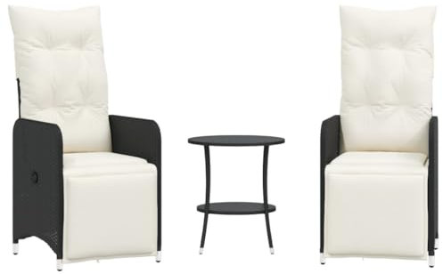 vidaXL Gartensessel mit Tisch 2 STK., Gartenstuhl Verstellbare Rückenlehne, Loungesessel für Garten Terrasse, Relaxsessel, Schwarz Poly Rattan