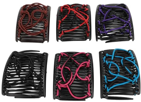 Dehnbarer Magischer Haarkamm, 6 Stück, Rot, Lila, Blau, Schwarz, Kaffee, Rosa, Haar-Accessoires, Elastische Kamm-Haarspangen für Dickes, Lockiges, Feines Haar für Frauen und
