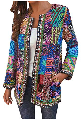 Dinglong Gilet Pizzo Donne Vintage Etnico Floreale Stampato Maniche Lunghe Plus Size Cotone Giacca Cappotto Gilet Pizzo, viola., 6X-Large