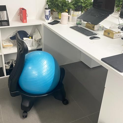 Innovz Chaise de Bureau à Boule pour La Posture Adulte, Chaise de Bureau Roulante avec Ballon d'exercice - Soutien Ergonomique du Dos, Siège à Billes Anti-éclatement Bleu avec Pompe à Air