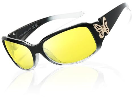 TJUTR Occhiali da guida notturna da donna, avvolgenti, antiriflesso, polarizzati, per visione notturna, lenti gialle, A01 Gradual Black Frame/Yellow Night Vision Lens