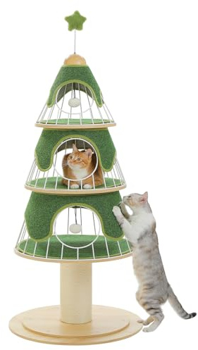 PAWZ Road Árbol de Navidad para Gatos, Torre de Varios Niveles de 130 cm Con Poste Rascador de Sisal de 14 cm y 3 Condominios Grandes