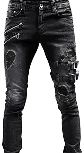 Zerrissene Jeans für Herren UK Slim Fit Stretch Skinny Fit Smart Casual Denim Hose Athletic-Fit Comfort Chino Hose Regular Fit Straight Jeans Knitterfreie Denimhose Loungehose, Schwarz , 3XL