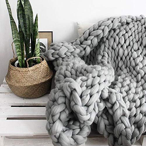 Home Chunky Knit Blanket Throw, Thick Soft Yarn Chunky Throw, Handmade Cable Knitted Crochet Throw Blanket, Warm Rope Knot Blanket for Couch Bed Sofa (Gray 50 * 50cm)