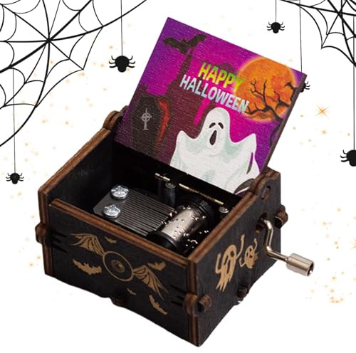 zwxqe Carillon in legno a manovella di Halloween, Carillon dipinto di notte horror, ornamento di zucca in legno, Carillon da collezione, Carillon da collezione