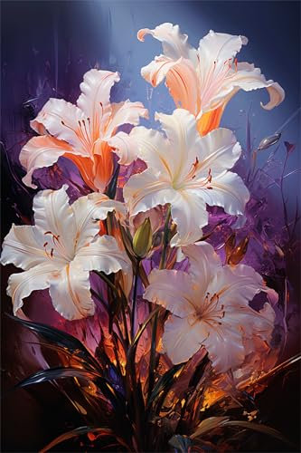 Malen Nach Zahlen Erwachsene Lilie Malen Nach Zahlen Blume Paint by Numbers Anfänger kinder,DIY Handgemalt Ölgemälde Leinwand Kits mit Pinseln Acrylfarben Bastelset,Home Deko,Frauen Geschenk 60x80cm