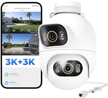 IMILAB 6K (5MP+5MP) Caméra Surveillance Extérieure Filaire, Double Objectif WiFi Camera Exterieur 360° Rotation, Work w/Xiaomi Home App, Vision Nocturne, Audio Bidirectionnel—EC6 Dual 3K+3K