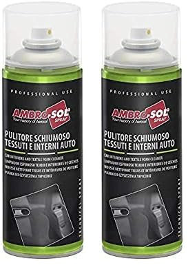 Ambro-Sol A471 Pulitore Schiumoso Tessuti e Interni Auto, Rimuove Sporco e Grasso, Spray ad Asciugatura Rapida, Bomboletta in Banda Stagnata Riciclabile 400 ml (Confezione da 2)