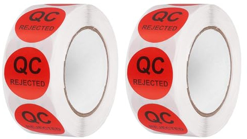 QUARKZMAN 2 Rotoli 1000 Etichette QC Rifiutate, Adesivi di Controllo Qualità dell'Inventario Tondi da 1 Pollice per Gestione Magazzino Ispezione Organizzazione, Rosso