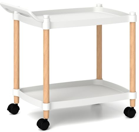 GOPLUS Servierwagen, Rollwagen mit 2 Ebenen, Küchenwagen mit Rollen & Griffen, Bastelwagen Trolley Rollregal Allzweckwagen für Wohnzimmer, Küche, Büro, 52,5 x 33,5 x 50 cm, Weiß