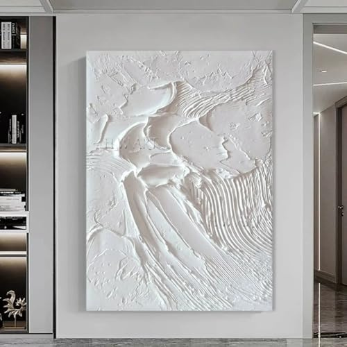 Abstraktes 3D-Ölgemälde in Gold, dick, handgefertigt, Leinwand, weiße Gemälde, Wandbilder, Kunst, Wandkunst für Esszimmer, 80 x 120 cm, mit Rahmen