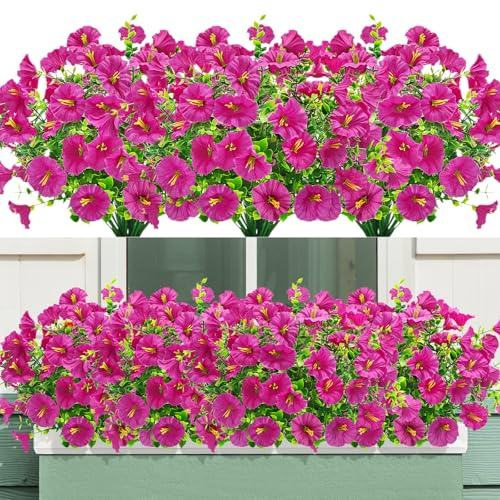 YSUVIN 8 Bouquets fiori finti, Gloire Matinale Realistici Fleurs Pétunia Bouquet Deco Piante Finte da Esterno Intérieur Soggiorno Casa Portico Giardino Balcone E Giardino(Rosa)