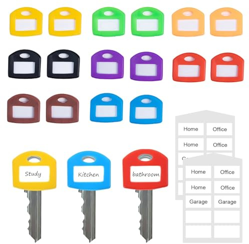 16 Pcs Colored Silicone Key Covers Caps Set with Blank Printed Label,Key Tags Color Identifiers for House Keys, Fit Key Protectors for Easy Organization