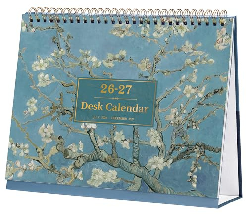 Desk Calendar 2026-2027 - Calendar 2026 2027 from July. 2026 to Dec. 2027, Desktop Calendar 2026-2027 with Holiday Reminders, Monthly Memo & Large Unruled Blocks, 25 x 20.5 x 8 cm - Almond Blossom
