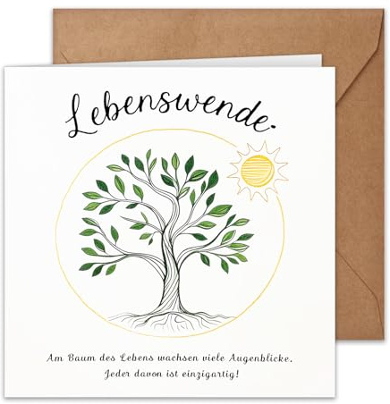 WenmthG Quadratische Glückwunschkarte zur Lebenswende (Klappkarte mit Umschlag) - Baum des Lebens - Einzigartige Grußkarte für Junge Mädchen zu Geburtstagen, Hochzeiten, Jugendweihen