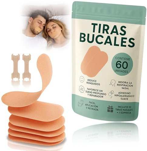 Antironquidos para Dormir – 60 Tiras Bucales Color Piel, Cinta Bucal para Dormir Boca Cerrada, Mouth Tape for Sleeping, Solución para No Roncar, Hipoalergénicas y Cómodas