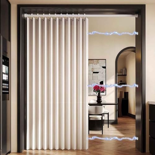 YWQJL Falttürvorhang,Mit Teleskopstange,Magnetischer Türvorhang mit Verdunkelung, Faltbarer Raumteiler für Bad/Schlafzimmer/Wohnzimmer, Akkordeon-Design(*5,W 200*H 220cm)