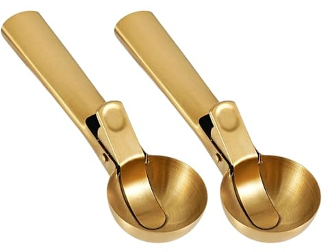 Cucharas ergonómicas de acero inoxidable para helado, aptas para lavavajillas, mecanismo de arranque para postres endurecidos, frutas, multiusos, congelación, yogures