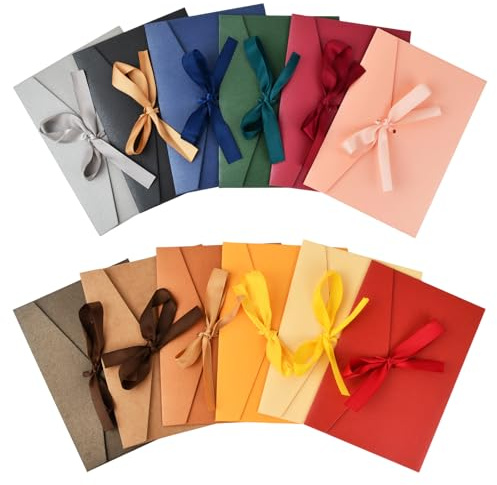 12 Pezzi Busta Cartas Perlescente Carta,Colorato Buste Lettere,Busta Lettera con Nastri,Buste Colorate Vintage in Carta Perlescente,per Biglietti Regalo per Feste, Natale, Matrimoni(17.5 * 12cm) (S)