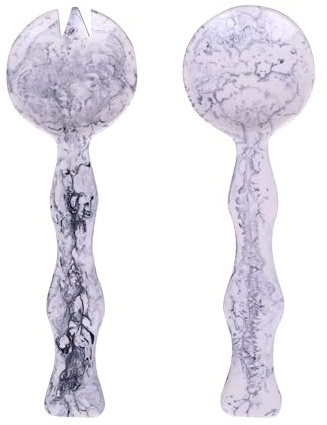 Divit Shilp Salad Servers - Resin Tongs with Long Handle for Mixing, Tossing and Cooking (Spoon and Fork Set) (Black & White)