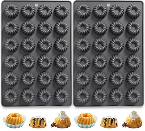 Vrthske 48-Cavity Silicone Mini Buntz Molds, Set of 2, Black, Nonstick Mini Buntz Baking Pan for Mousse, Cookie, Cupcake Topper, Chocolate, Candy, Cake Decoration