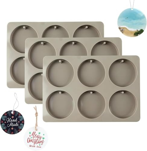 Morofme Lot de 3 moules en silicone - 6 cavités rondes - Moules plats et ronds - En résine époxy - Avec trou de suspension - Pour bijoux, porte-clés, pendentifs de bricolage