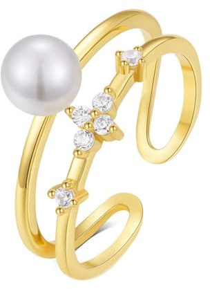 Ringe Vintage, Ring Gold Damen Schlicht Offener Perlenring Verstellbar 14K Gelbgold Größe 58 (18.5)
