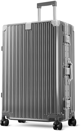 ALPHA CAMP Koffer Groß mit TSA Schloss Koffer XL Suitcase Leichte Grau 98L | Hartschalenkoffer Groß Aluminium Rahmen Polycarbonat Reisekoffer mit Rollen 49x30x76cm Luggage Suitcase Leichte für Reise