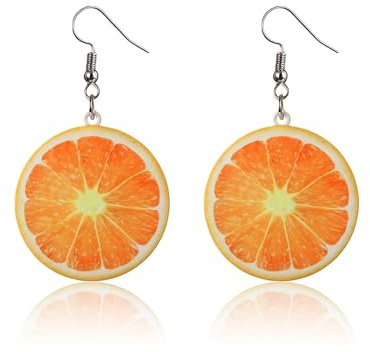1Paar Orangen Ohrringe Aperol,Fasching Damen Kostüm Obst Orange Accessoires | Lustig Früchte Baumeln Orangenscheiben Schmuck für Carnival Party Zitronen Limetten Frucht Kostüme Kopfschmuck Haarschmuck