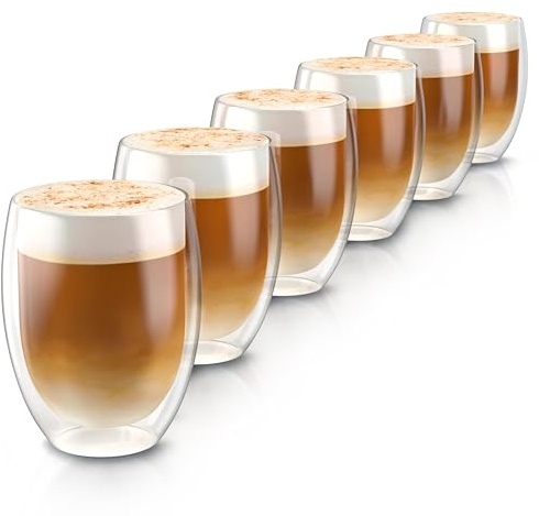Arendo - doppelwandige Trinkgläser 350ml - Latte Macchiato Cappuccino Tee - 6er Set – Doppelwandglas - Thermotassen - spülmaschinengeeignet - Teetasse Kaffeetasse - Thermogläser