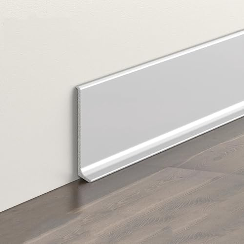 Modanatura per battiscopa in alluminio, 4 pezzi, 4/6/8 cm, altezza 125 cm, lunghezza 125 cm, base in metallo, decorazione e riparazione, facile da tagliare, elegante finitura bianco argento