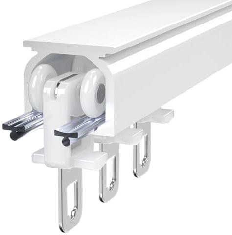 Binario per tende spesso 2 mm, in alluminio bianco, con doppie bande insonorizzanti, 1 m, doppio binario per la massima capacità di carico