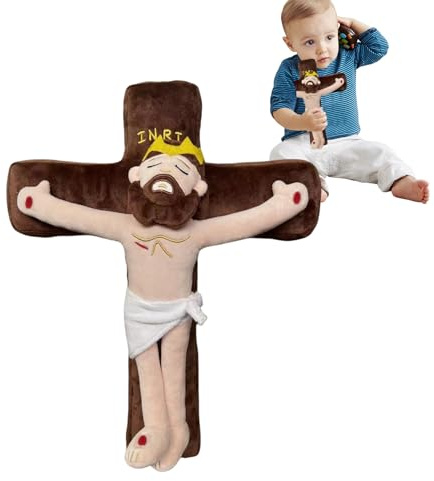 Kristen plyschfigur - Jesus plysch med krucifix, mysig tygprydnad, lätt dekoration, vakuumförpackning | Barnrumsdekoration d