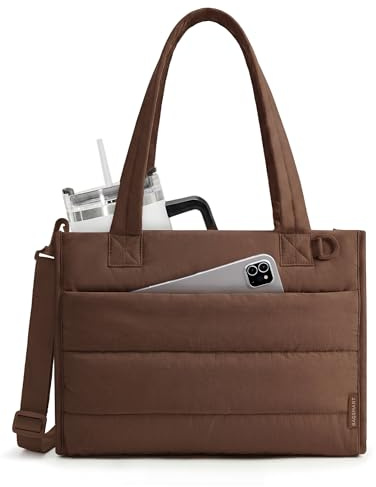 bagsmart Puffer Handtasche Damen Klein Arbeitstasche Umhängetasche 14L | Leicht Schultertasche mit Vielen Fächern Verstellbare Schultergurt 14 Zoll Laptopfach, Tote Bag für Büro Reise Schule Alltag