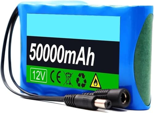Batterie au Lithium 12V 50000Mah pour appareils Rechange Batterie de Batterie Li-ION Rechargeable BMS intégré avec Chargeur (12 V, 50000mAh)