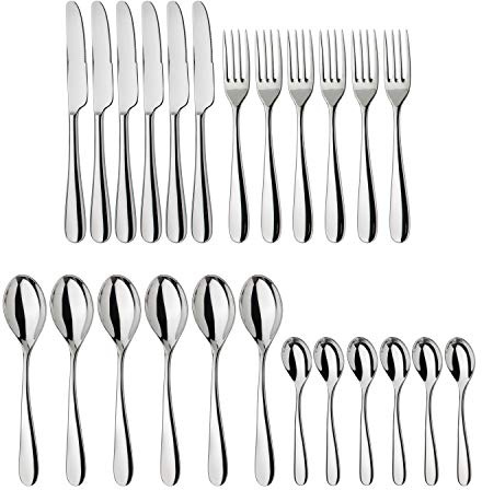Couverts de table Alessi Nuovo Milano - Ensemble de 24 pièces - Pour 6 convives - En acier inoxydable 18/8 de qualité supérieure - 6 fourchettes, 6 couteaux, 6 cuillères à soupe, 6 cuillères à café