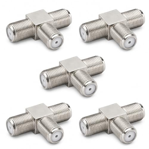 5X SAT F-Verbinder | T-Stück | TV Adapter Koax Verbinder Verteiler Splitter Kupplung | 3X F-Buchse | F-Adapter für Antennenkabel Satellitenkabel Koaxialkabel | 5 Stück