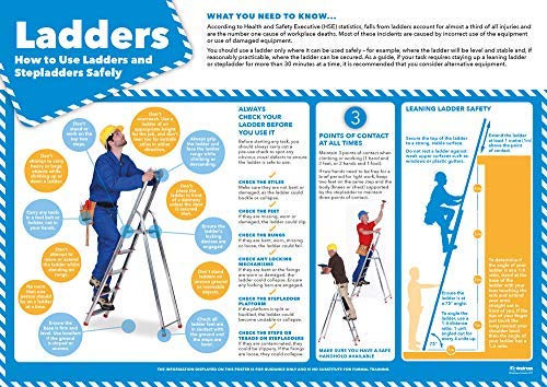 Ladder Safety | Health and Safety Posters | Laminated Gloss Paper 420mm x 594mm (A2) | Health and Safety Office and Commercial Wall Charts | Education Charts by Daydream Education