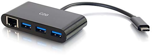 C2G USB-C zu Ethernet-Adapter mit 3-Port-USB-Hub - Schwarz
