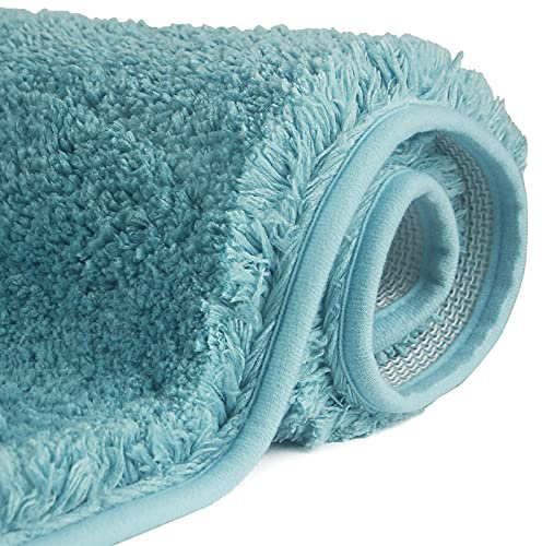 FCSDETAIL rutschfeste, Hochflor Badteppiche 50 x 80 cm, Maschinenwaschbare Badematte, Badvorleger mit Wasserabsorbierenden, Weichen Mikrofasern für Badewanne, Dusche und Badezimmer (Türkis)