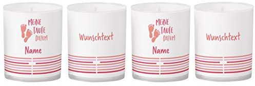 Striefchen® personalisierte Kerzen als Tischdekoration zur Taufe mit Foto und Name - 4 Stück Rosa