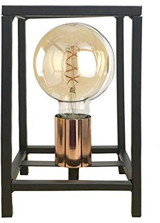 ONLI Lampada da Tavolo Stile Urban Floki in Metallo Nero e portalampada Color Rame, 14 x 14 cm, altezza 23cm