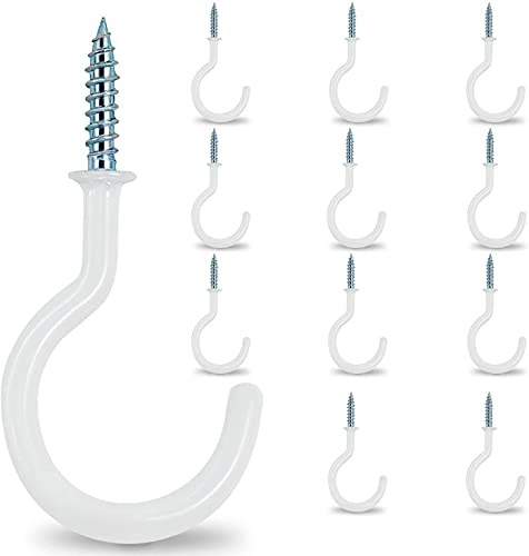 HULISEN 2.9 Large Ceiling Hooks, 12 Pcs Heavy Duty Screw-in Wall Hooks, Vinyl Coated Sturdy Screw Cup Hook for Hanging Plants, Mugs, Wind Chimes, Utensils (Easy to Install)