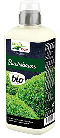 CUXIN DCM Flüssigdünger Buchsbaum Bio – Organischer Flüssigdünger für Buchsbaum und Hecken – Fördert dichten Wuchs – Stärkt gegen Buchsbaumkrankheiten – Für immergrüne Pflanzen – 800 ml