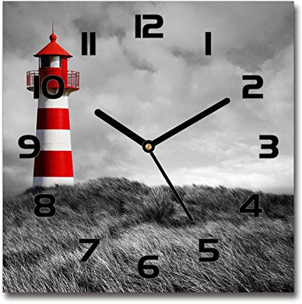 Tulup Glasuhr - 30x30cm - Schwarze Zeigern - Wanduhr Wandkunst Bild Gehärtetem Glas Uhr Echtglas Küche Wohnzimmer - Leuchtturm