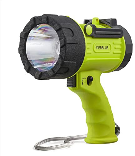YIERBLUE Rechargeable Spotlight with Super High Lumen LED, IP67 Waterproof Handheld Flashlight Searchlight with Detachable Red Light Filter