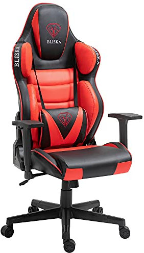 Trisens Gamingstol, racing chefsfåtölj med sportstol och ergonomiska 4D-armstöd, färg: svart/röd utan fotstöd