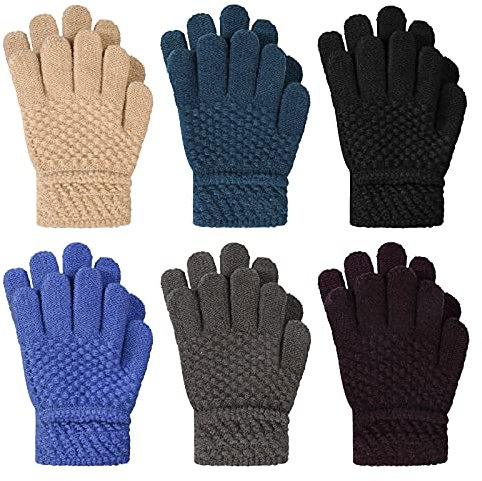 TAGVO Handschuhe & Fäustlinge 6 Paare,Kleinkind Fingerhandschuhe Gestrickte Handschuhe Stretch Vollfinger Handschuhe Jungen Mädchen, Winter Warme Kinderhandschuhe Strickhandschuhe 2-4Jahre