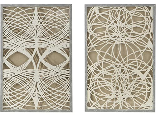 A and B Home 82887 35.4 H Rectangular-Shaped Gray and White Paper/Glass Leaf Shadow Box Decor (Set of 2) Wall Art