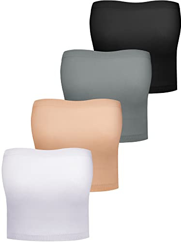 Bencailor 4 Reggiseni a Fascia Senza Spalline Imbottitura Bralette a Tubo Top Sportivo da Donna (M, Nero, Nudo, Bianco, Grigio)